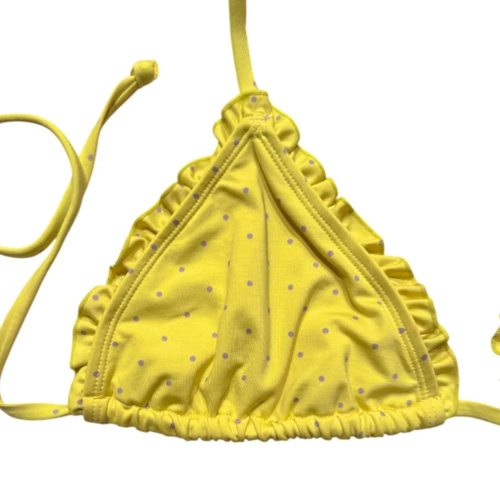 NWOT Y2K Pastel Yellow, Lavender Polka Dot Print Ruffle String Bikini Top Cami⭐️